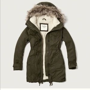 Abercrombie & Fitch Sherpa Lined Hoodie Military Jacket Coat size M